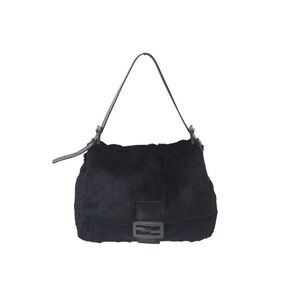 FENDI Mamma Bucket One Shoulder Hobo bag rabbit fur leather black hardware